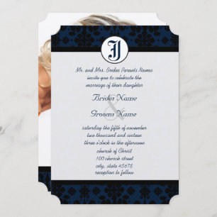 Your Photo Navy & Black Damask Wedding Invitation