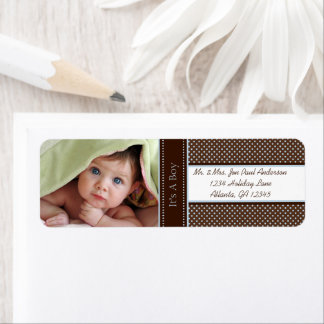 Your Photo New Baby It's A Boy Brown & Blue Dots