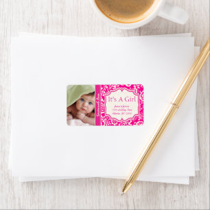 Your Photo New Baby It's A Girl Vintage Floral Label