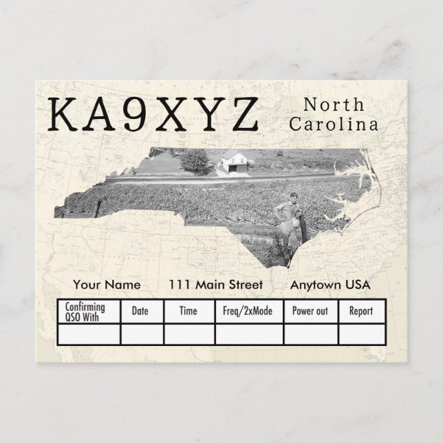 Your Photo North Carolina Shaped Cutout Custom QSL Postcard (Front)