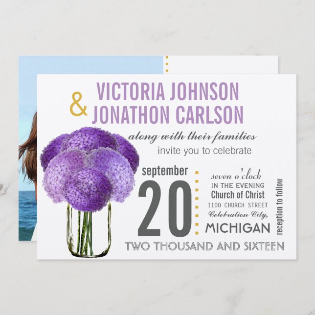 Your Photo on Back Hydrangea in a Mason Jar Invitation (Front/Back)
