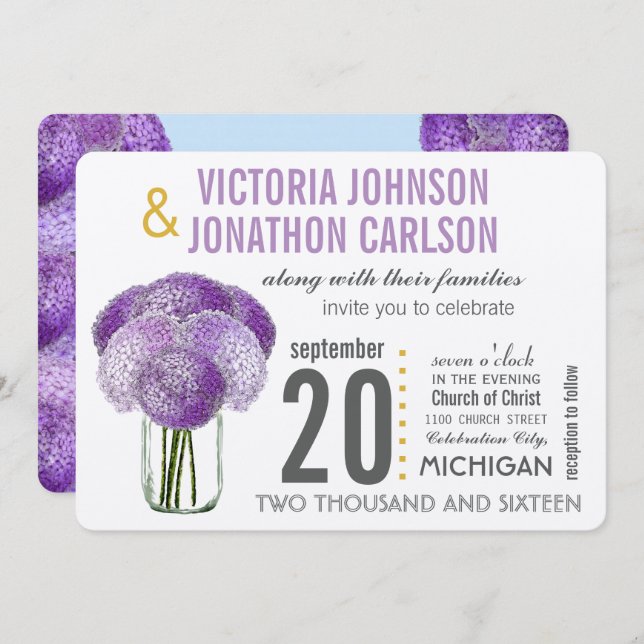 Your Photo on Back Hydrangea in a Mason Jar Invitation (Front/Back)