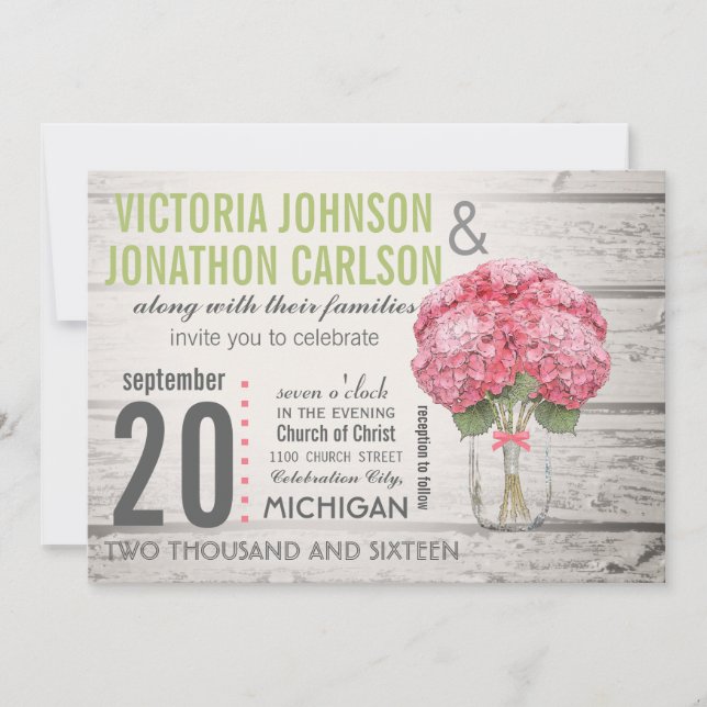 Your Photo on Back Hydrangea in Mason Jar Invitation (Front)