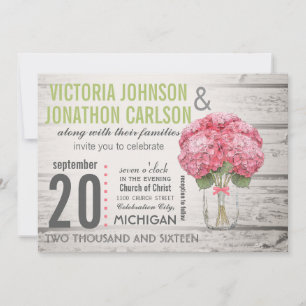 Your Photo on Back Hydrangea in Mason Jar Invitation
