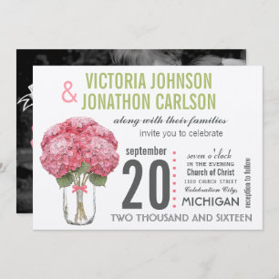 Your Photo on Back Hydrangea in Mason Jar Invitation
