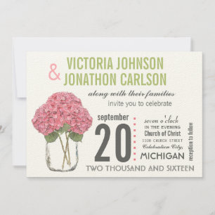 Your Photo on Back Hydrangea Mason Jar Wedding Invitation