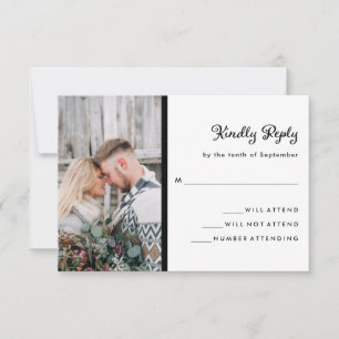 Your Photo on Black and White Wedding RSVP Card