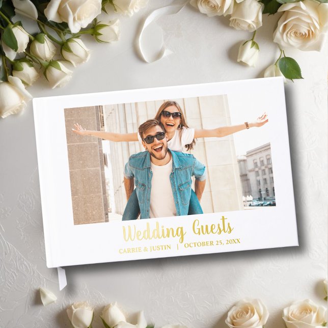 Your Photo on Cover Wedding  Guest Book (Wedding guest book, your photo with your details in real gold, silver or rose gold foil)