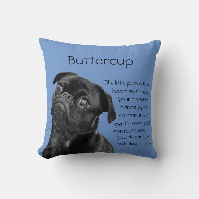 Your Photo or Use Our Cute Black Pug Puppy & Poem Cushion (Front)