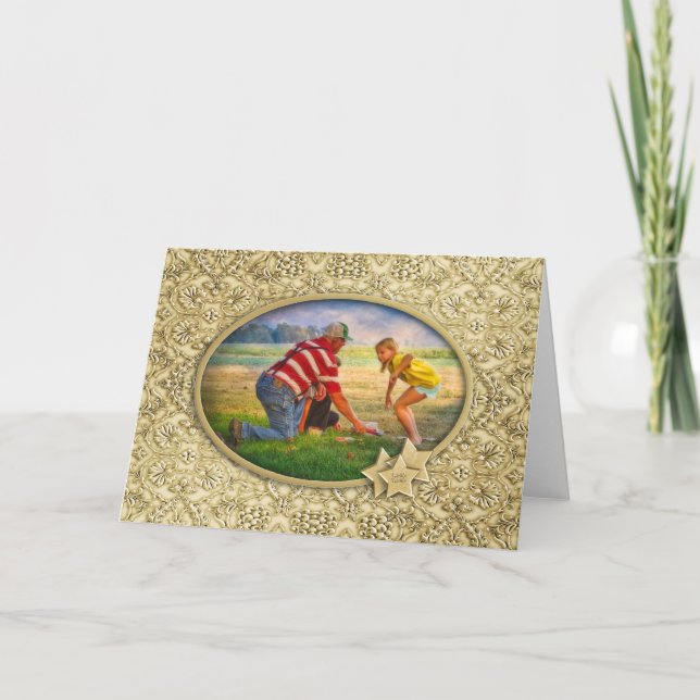 your Photo - Ornate Embossed Christmas Golden Holiday Card (Front)