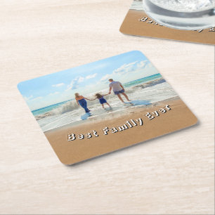 Your Photo Paper Coaster Text - Best Family Ever