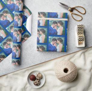 Your Photo Pattern on Dark Blue Personalised  Wrapping Paper