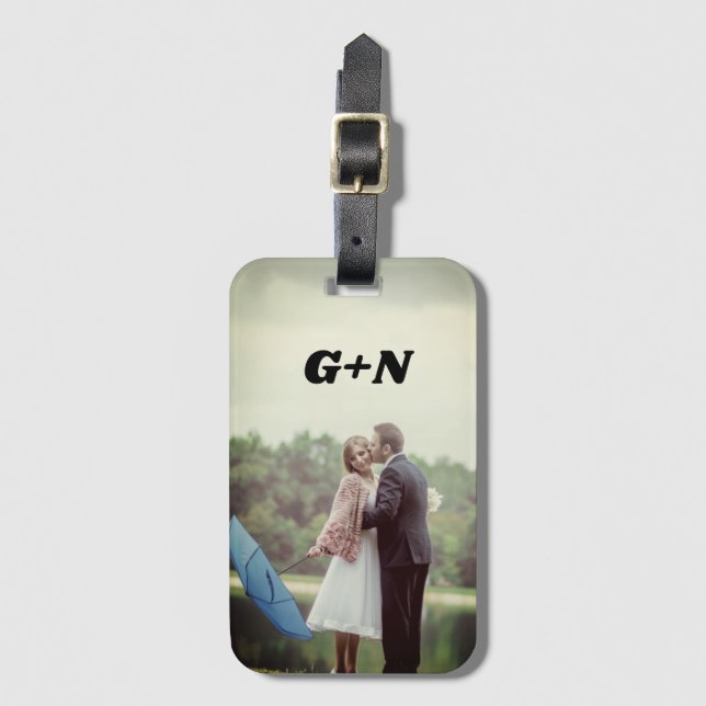 Your photo, personalise, initials, simple luggage tag (Front Vertical)
