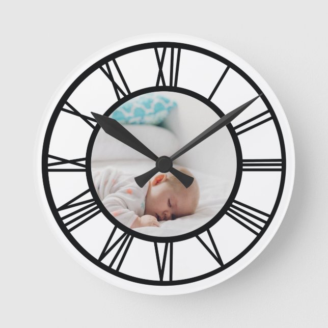 Your Photo Personalised Roman Numerals Round Clock (Front)