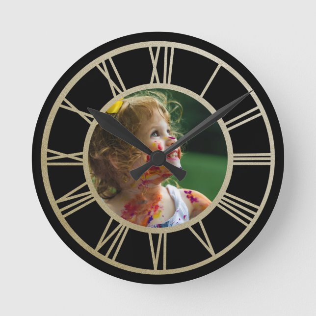 Your Photo Personalised With Roman Numerals Round Clock (Front)