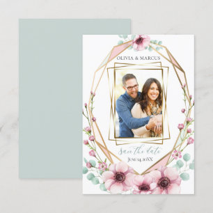 Your Photo Pink Anemone Flowers Eucalyptus Invitation