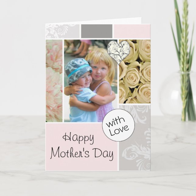 Your Photo Pink Mother's Day Collage Card (Front)