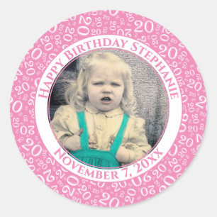 Your Photo Pink/White 20 Random Number Pattern Classic Round Sticker