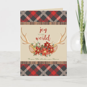 YOUR PHOTO Plaid Woodland Antlers Christmas Holiday Card