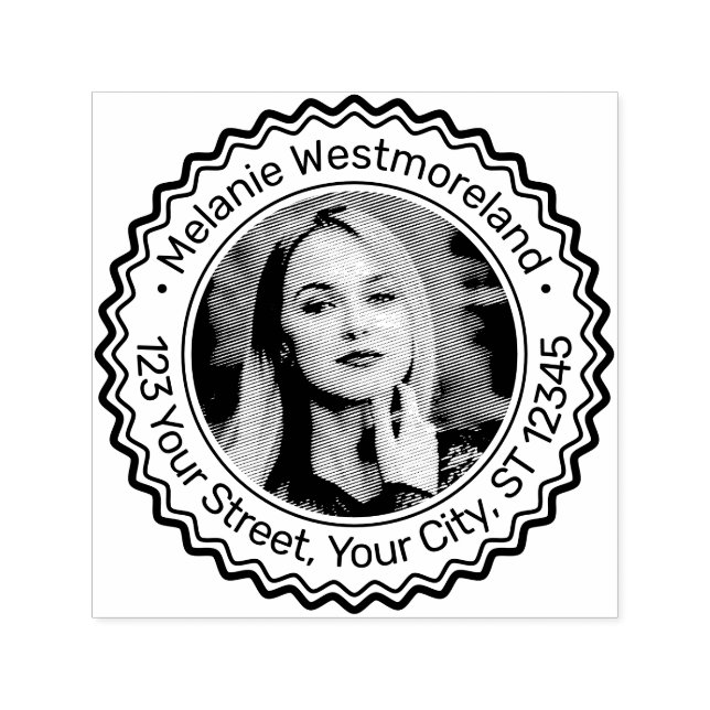 Your Photo Portrait #2 Round Name Return Address Self-inking Stamp (Design)