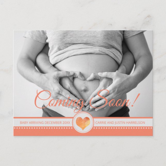 Your Photo Pregnancy Announcement Coming Soon Postcard (Front)