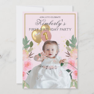 Your Photo Pretty in Pink Custom Girl First Invitation