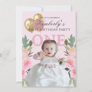 Your Photo Pretty in Pink Custom Girl First Invitation