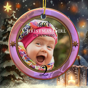 Your Photo Purple Girly Birthday Christmas Ceramic Tree Decoration