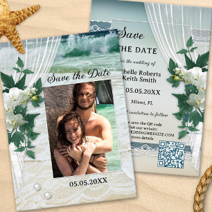 Your Photo QR Code Beach Orchid Save the Date Card