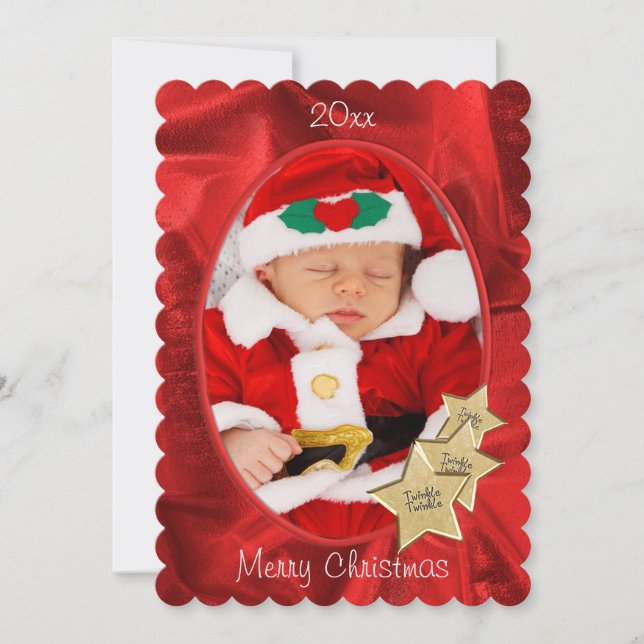 Your Photo:  Red Christmas Oval Picture Frame Holiday Card (Front)