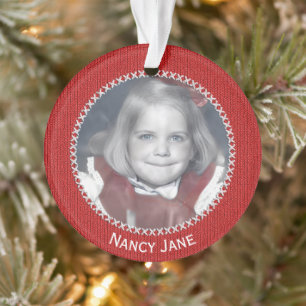 Your Photo Red Knit Pattern Picture Frame Ornament