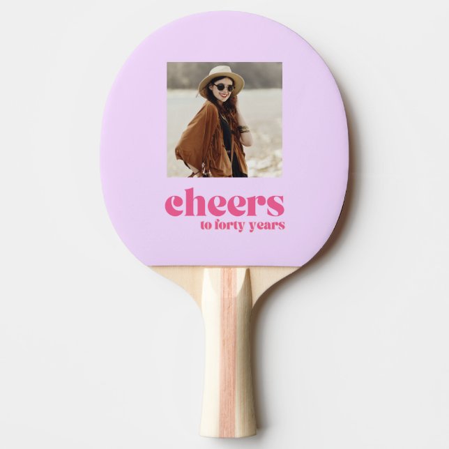 YOUR PHOTO Retro Purple & Pink, 40th birthday Ping Pong Paddle (Front)