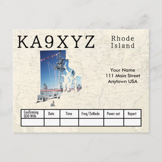Your Photo Rhode Island Shaped Cutout Custom QSL Postcard (Front)