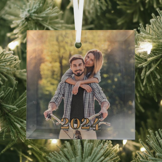Your Photo Romantic Couples Christmas  Glass Tree Decoration (Insitu)