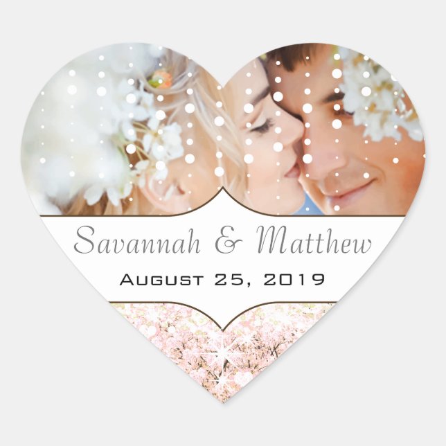 Your Photo Romantic HeartLeaf Pink Tree Heart Sticker (Front)