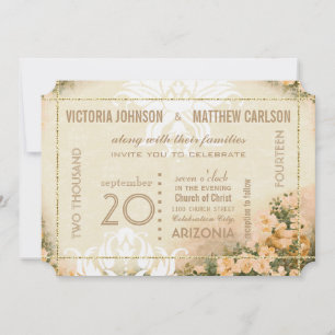 Your Photo Rose Gold Damask Floral Wedding Invitation