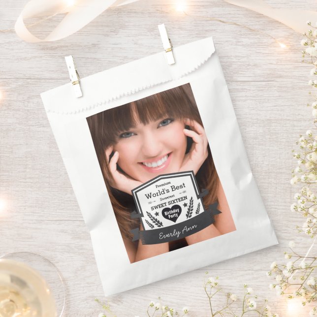 Your Photo Rustic Chalkboard Folk Art Sweet 16 Favour Bags (Clipped)