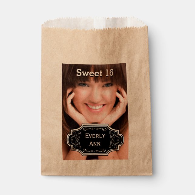 Your Photo Rustic Chalkboard Folk Art Sweet 16 Favour Bags (Front)