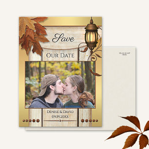 Your Photo Rustic Fall Leaves Gold Save the Date Postcard