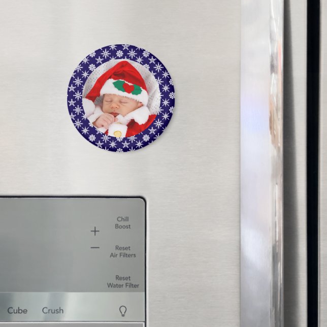 Your Photo Santa Baby Blue Background Snowflakes Magnet (In Situ (Fridge))