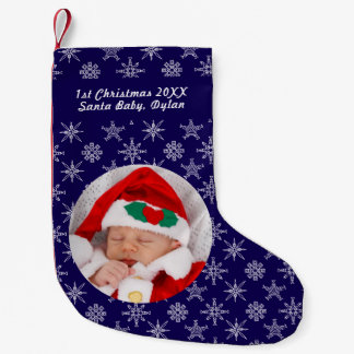 Your Photo Santa Baby Snowflake & Blue Background Small Christmas Stocking