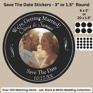 Your Photo, Save The Date, Black & White Infinity Classic Round Sticker