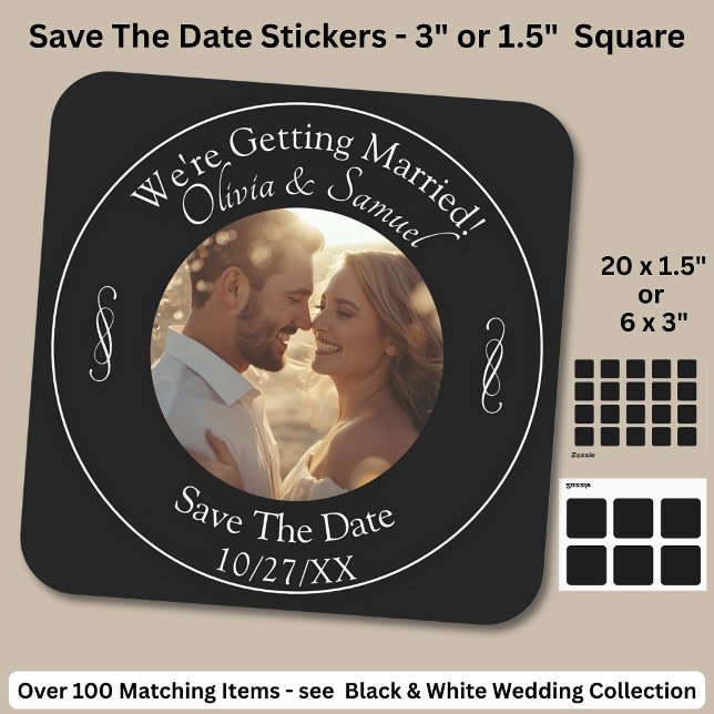 Your Photo, Save The Date, Black & White Infinity Square Sticker (Creator Uploaded)