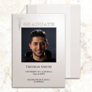 Your Photo Silver Caduceus Graduation Announcement