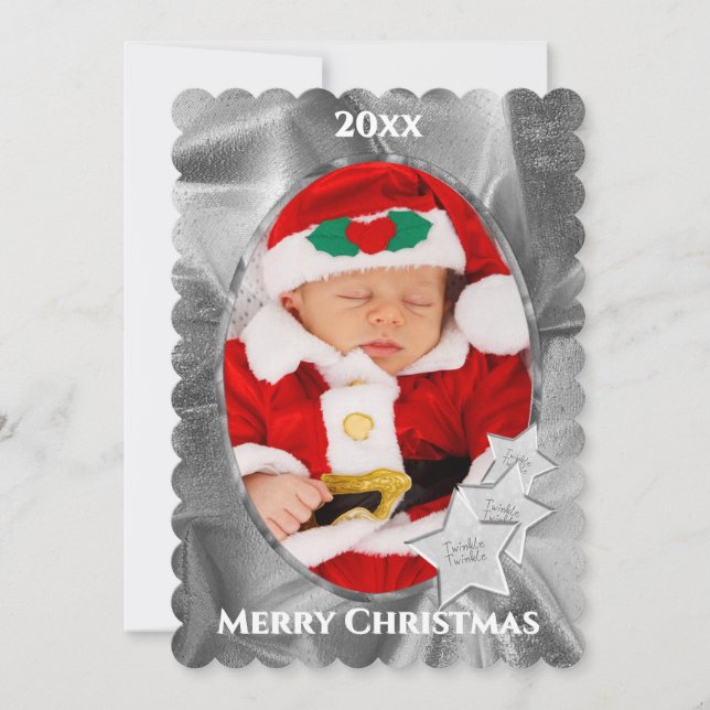 Your Photo:  Silver Christmas Oval Picture Frame Holiday Card (Front)