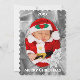 Your Photo:  Silver Christmas Oval Picture Frame Holiday Card
