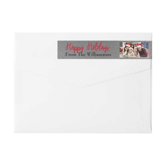 Your Photo Silver Happy Holidays Address Wrap Around Label (Back)