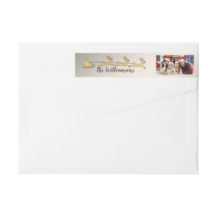 Your Photo Silver Santas Sleigh Return Address Wrap Around Label