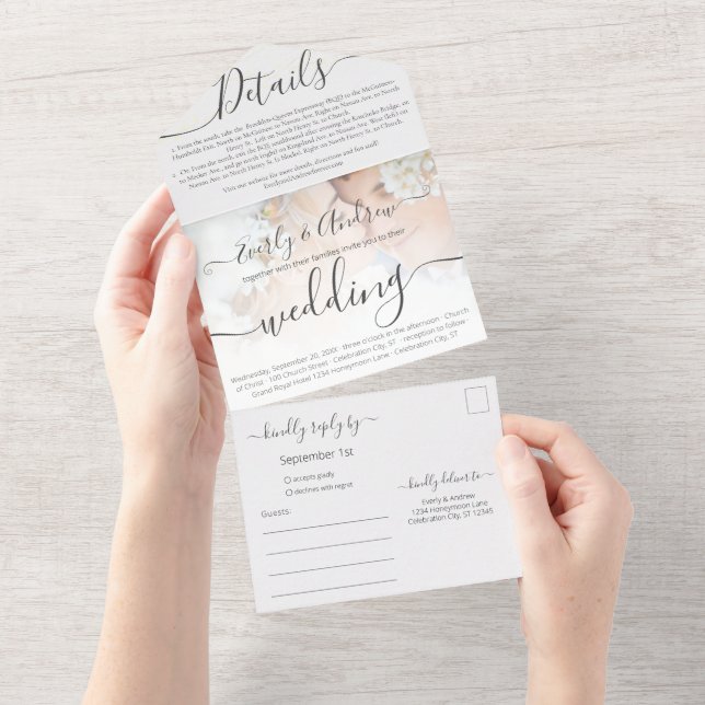 Your Photo Simple Modern Wedding All In One Invitation (Tearaway)
