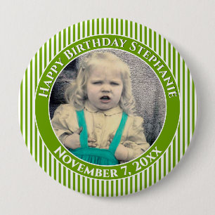 Your Photo Simple Stripes Pattern Black/White 10 Cm Round Badge